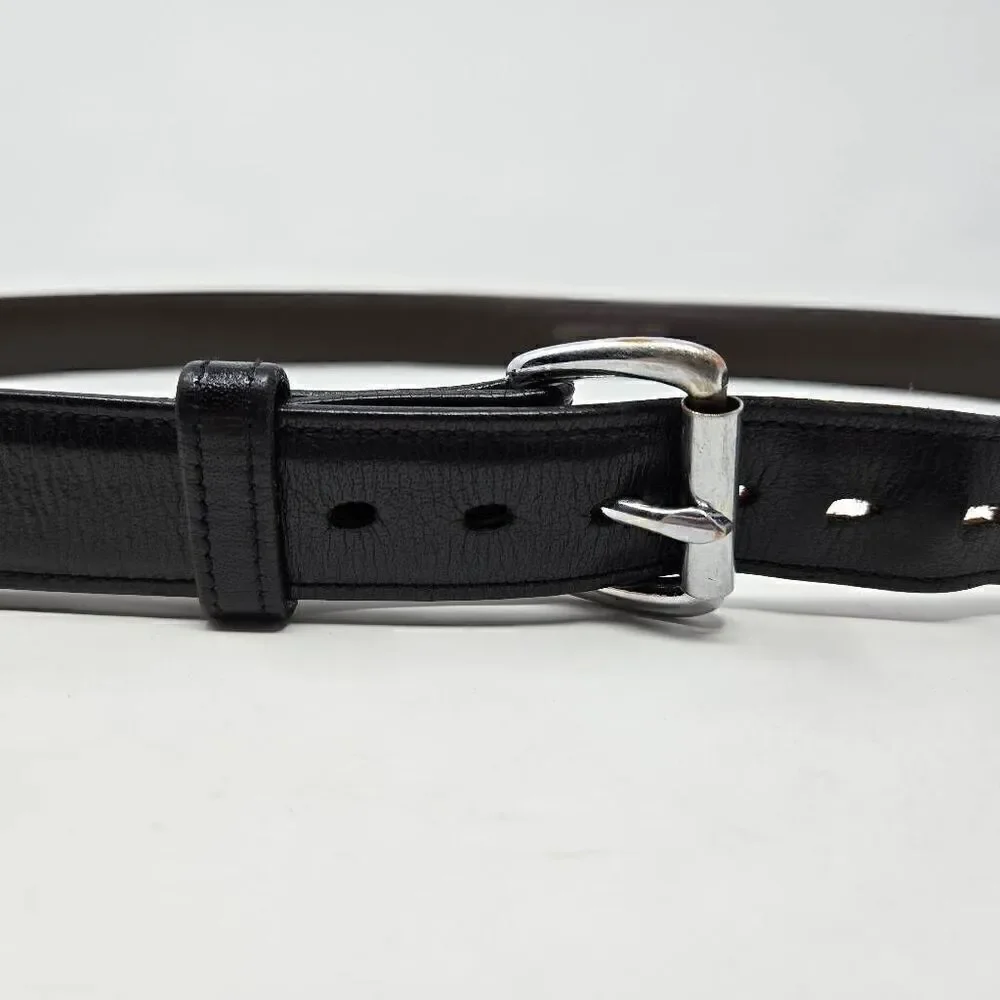 JAMES CULVER HANDMADE BLACK LEATHER SILVER BUCKLE MENS BELT SIZE 46 1.25